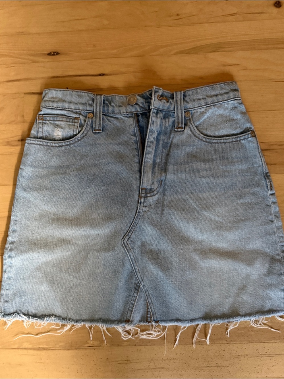 Madewell Light Blue Denim Frayed-Hem Mini Skirt